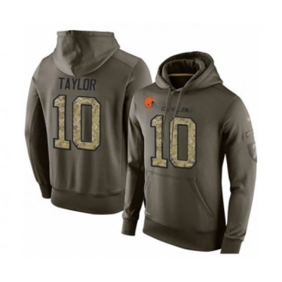 Football Men's Cleveland Browns #10 Taywan Taylor Green Salute To Service Pullover Hoodie - Jersey