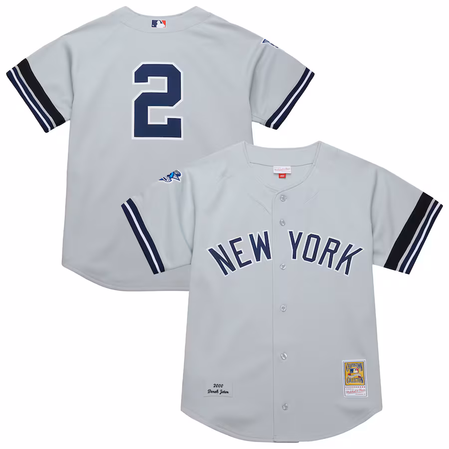 Men's New York Yankees Derek Jeter Mitchell & Ness Gray Cooperstown Collection 2000 World Series Authentic Jersey - Jersey