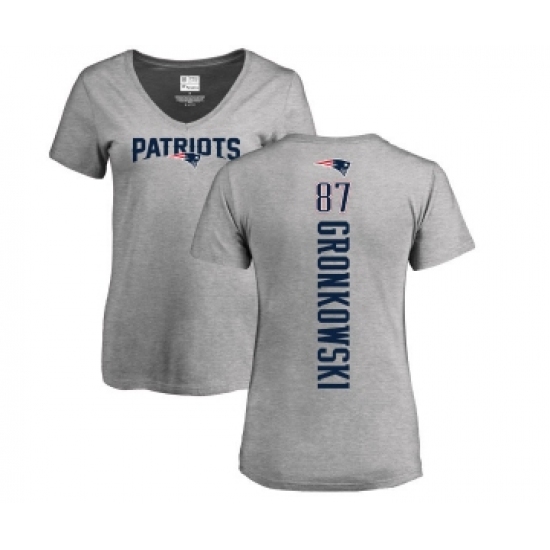 Football Women's New England Patriots #87 Rob Gronkowski Ash Backer V-Neck T-Shirt - Jersey