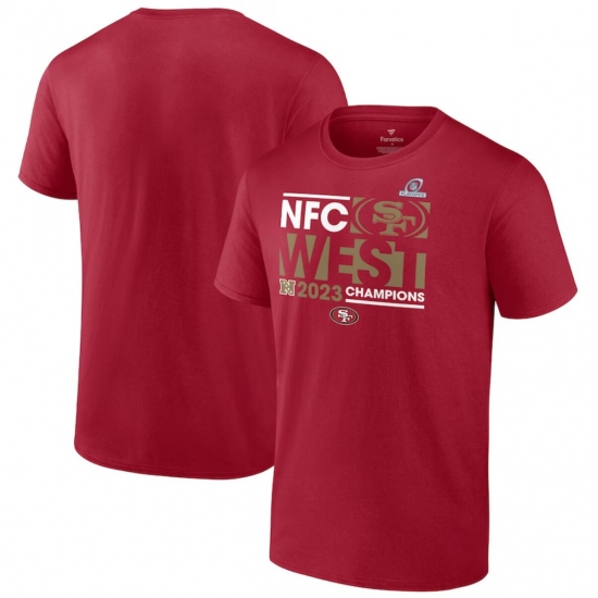 Men's San Francisco 49ers Scarlet 2023 NFC West Division Champions Conquer T-Shirt - Jersey
