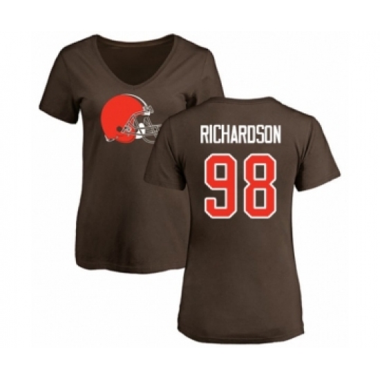 Football Women's Cleveland Browns #98 Sheldon Richardson Brown Name & Number Logo T-Shirt - Jersey