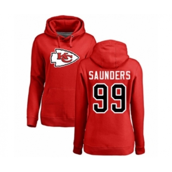 Football Women's Kansas City Chiefs #99 Khalen Saunders Red Name & Number Logo Pullover Hoodie - Jersey