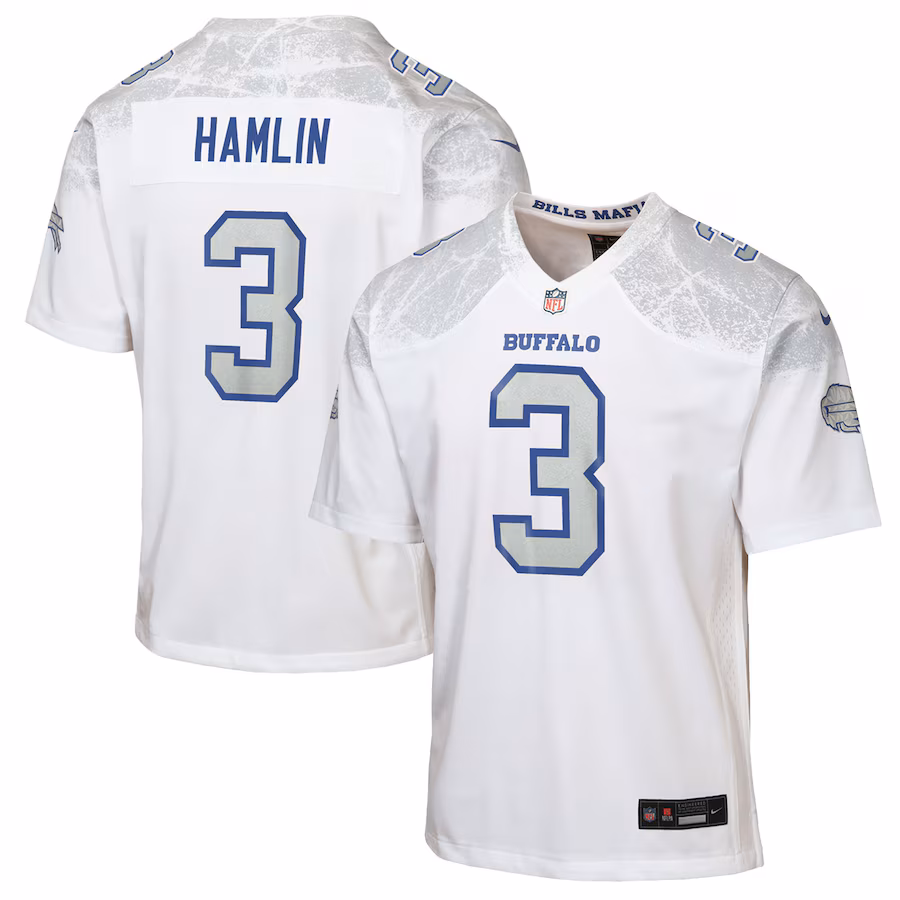Youth Buffalo Bills Damar Hamlin Nike White 2025 Rivalries Collection Game Jersey - Jersey