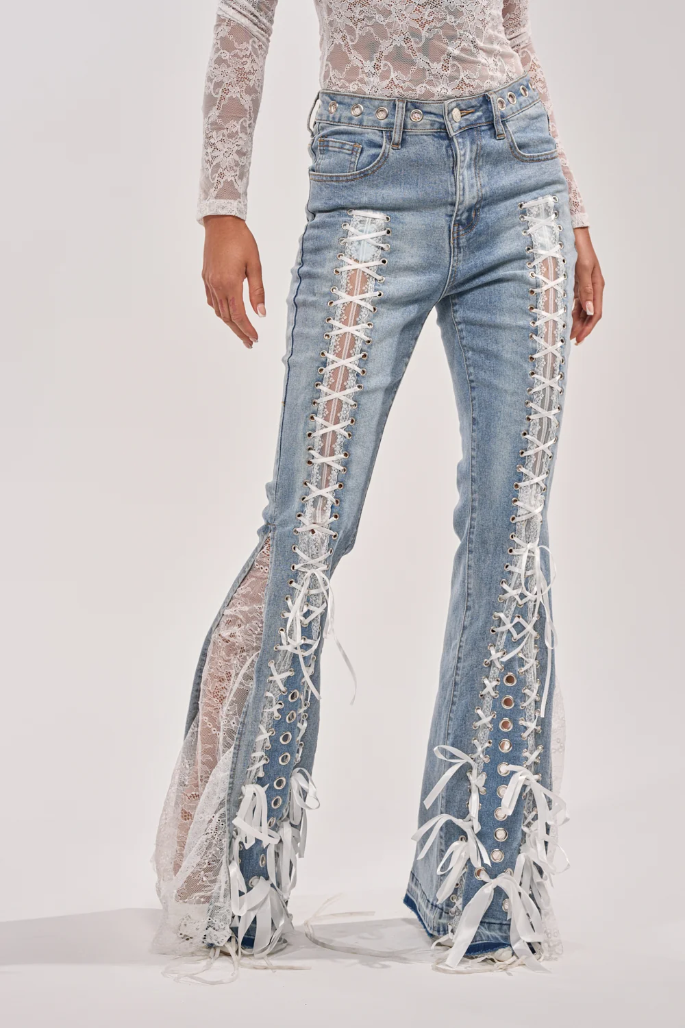 LOVE ME LIKE THAT LACE UP FLARE DENIM - Akira Wear