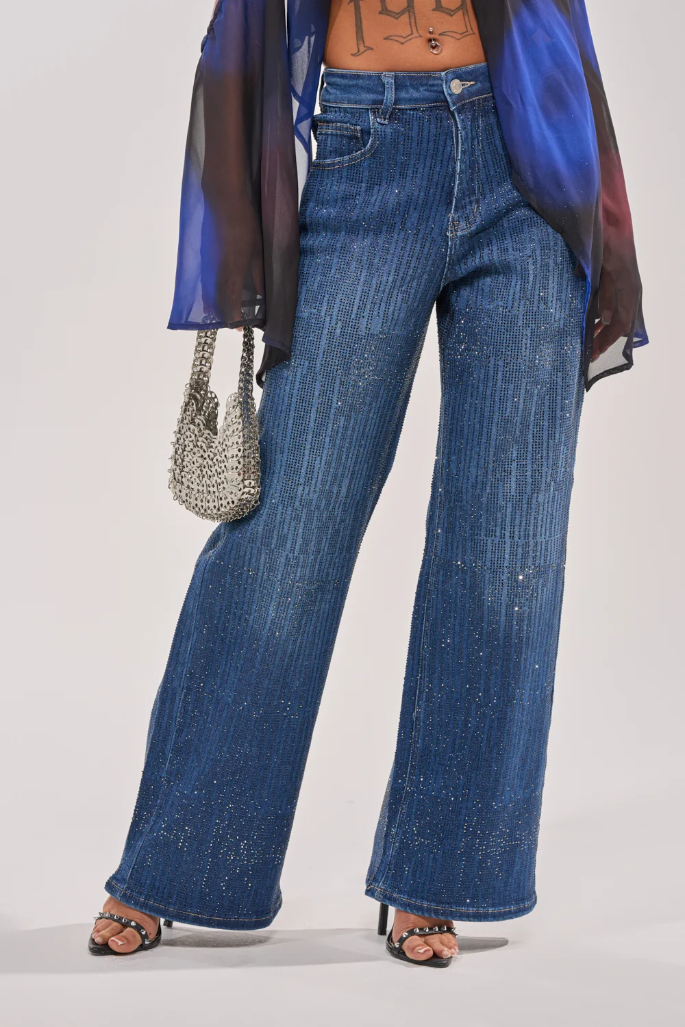 ITS ELECTRIC RHINESTONE WIDE LEG DENIM - Akira Wear