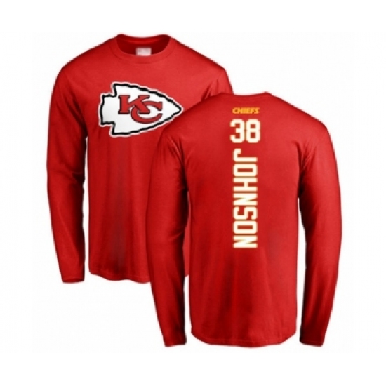 Football Kansas City Chiefs #38 Dontae Johnson Red Backer Long Sleeve T-Shirt - Jersey