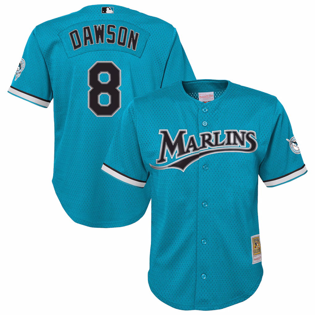 Youth Florida Marlins Andre Dawson Mitchell & Ness Teal Mesh Batting Practice Replica Jersey - Jersey
