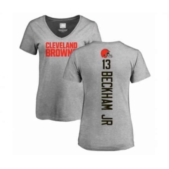 NFL Women's Nike Cleveland Browns #13 Odell Beckham Jr. Ash Backer V-Neck T-Shirt - Jersey