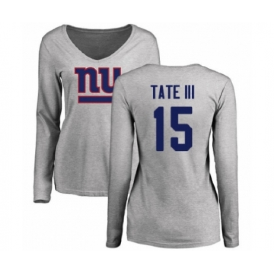 Football Women's New York Giants #15 Golden Tate III Ash Name & Number Logo Long Sleeve T-Shirt - Jersey