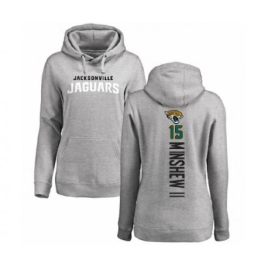 Football Women's Jacksonville Jaguars #15 Gardner Minshew II Ash Backer Pullover Hoodie - Jersey