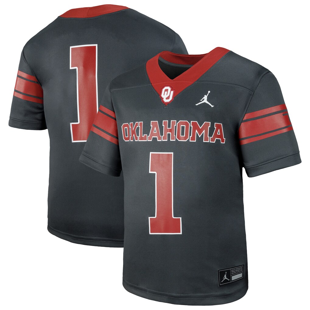 Youth Jordan Brand #1 Anthracite Oklahoma Sooners Alternate Football Game Jersey - Jersey