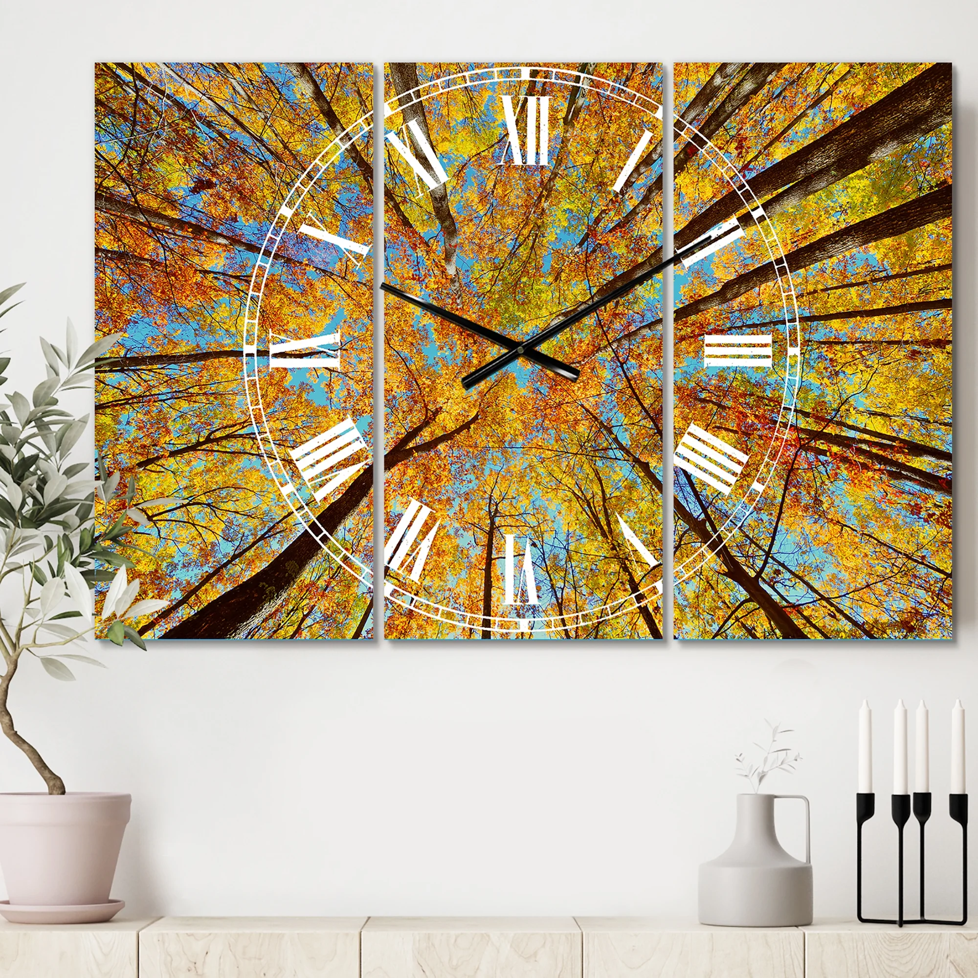 Designart 'Tree Tops in Autumn Forest' Traditional wall clock