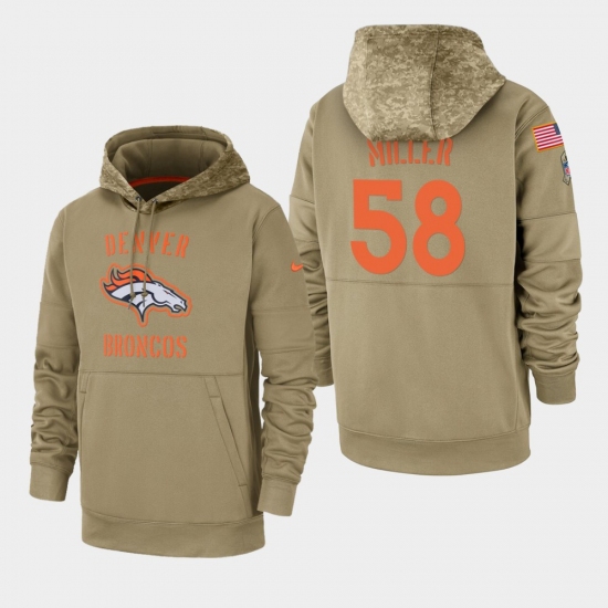 Men's Denver Broncos #58 Von Miller 2019 Salute to Service Sideline Therma Pullover Hoodie - Tan - Jersey