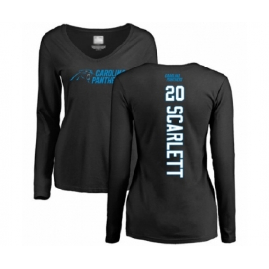Football Women's Carolina Panthers #20 Jordan Scarlett Black Backer Slim Fit Long Sleeve T-Shirt - Jersey