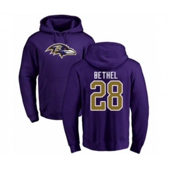 Football Baltimore Ravens #28 Justin Bethel Purple Name & Number Logo Pullover Hoodie - Jersey
