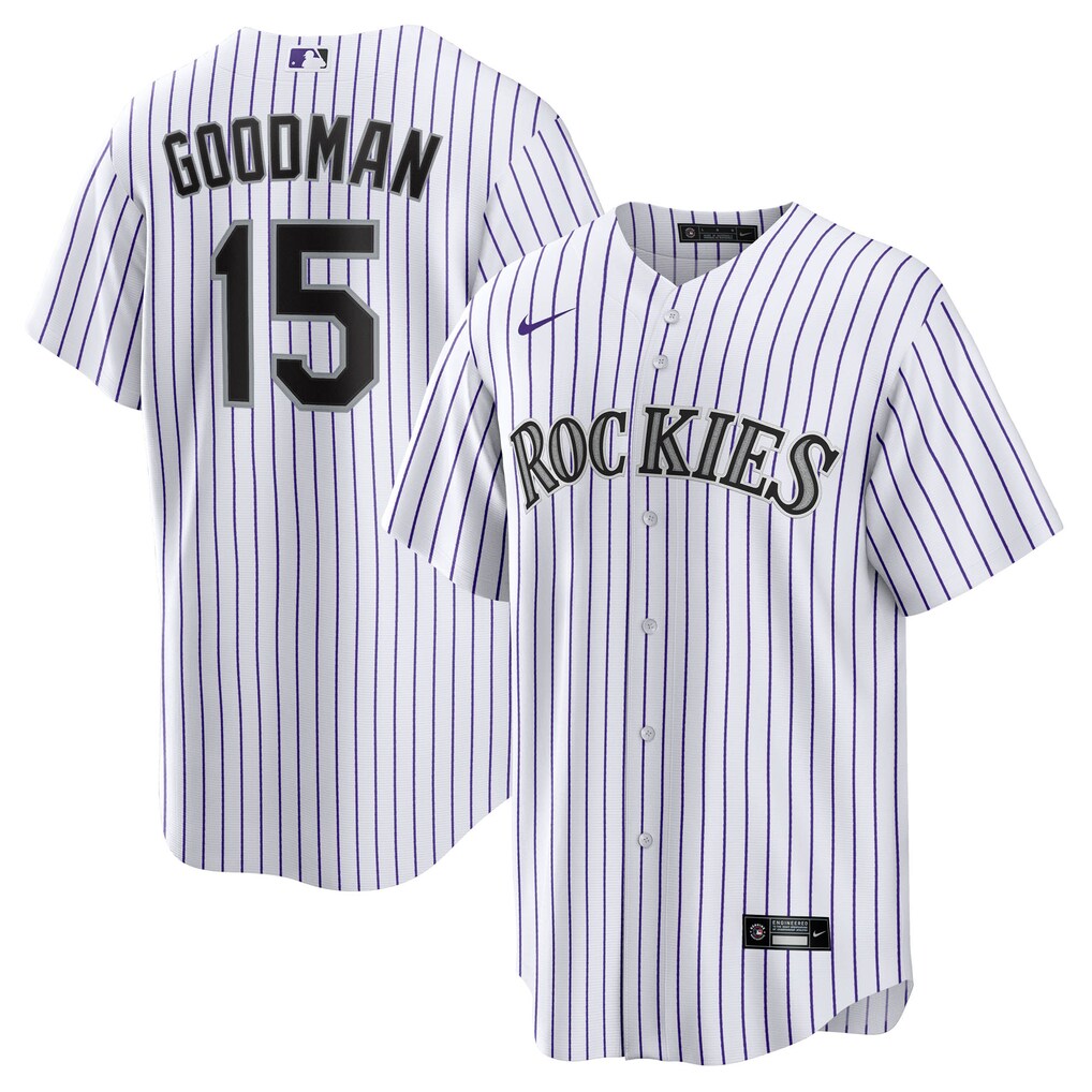 Men's Colorado Rockies Hunter Goodman Nike White Home Replica Jersey - Jersey