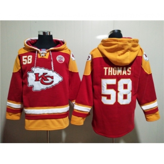 Men's Kansas City Chiefs #58 Derrick Thomas Red Lace-Up Pullover Hoodie - Jersey