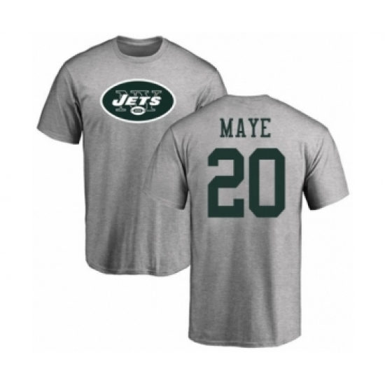 Football New York Jets #20 Marcus Maye Ash Name & Number Logo T-Shirt - Jersey