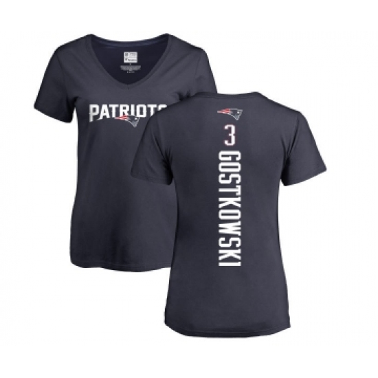Football Women's New England Patriots #3 Stephen Gostkowski Navy Blue Backer T-Shirt - Jersey