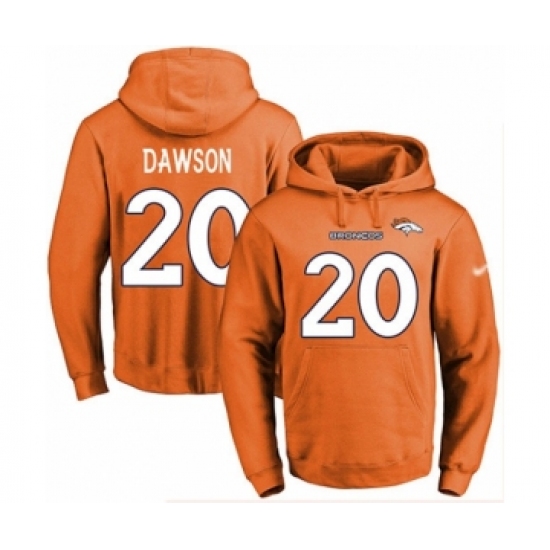 Football Men's Denver Broncos #20 Duke Dawson Orange Name & Number Pullover Hoodie - Jersey