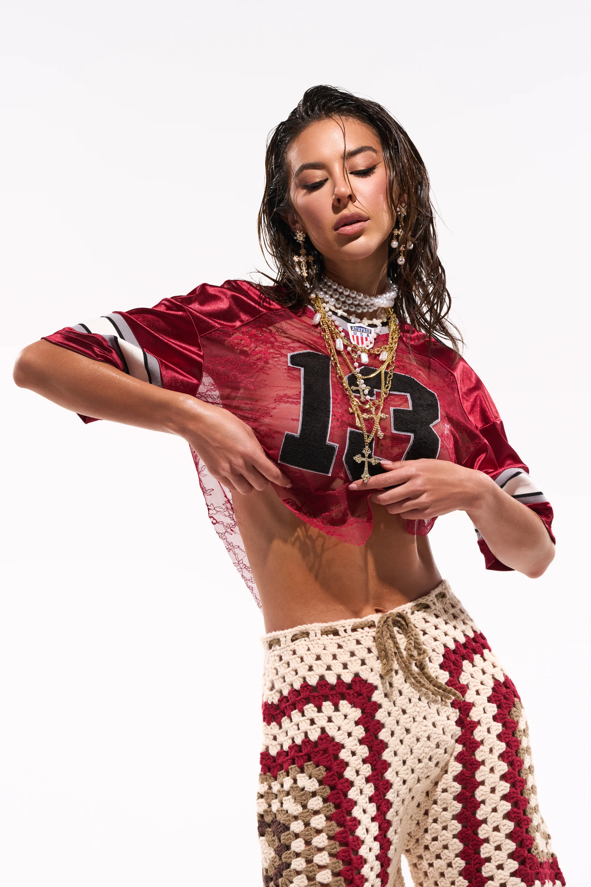 LUCKY LACE JERSEY TOP IN BURGUNDY - Akira Wear
