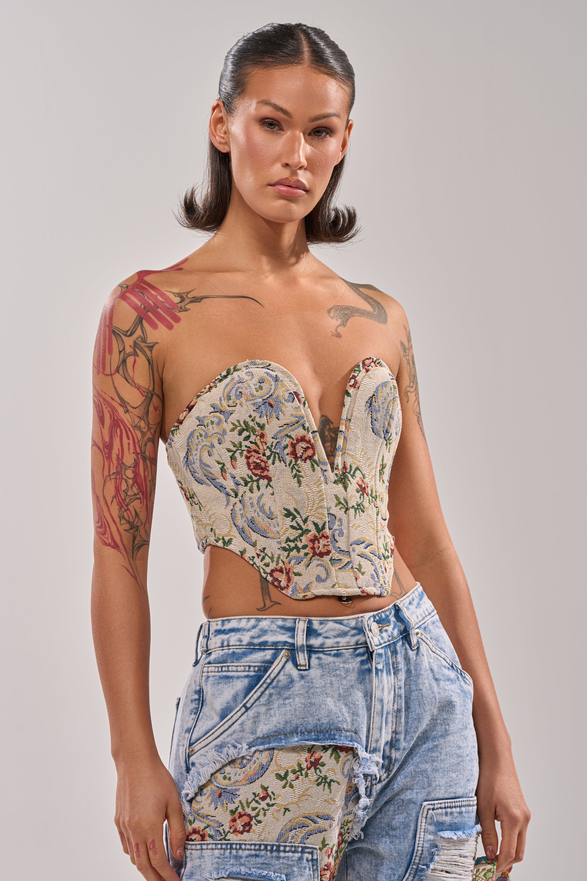LANA DISTRESSED JACQUARD CORSET - Akira Wear