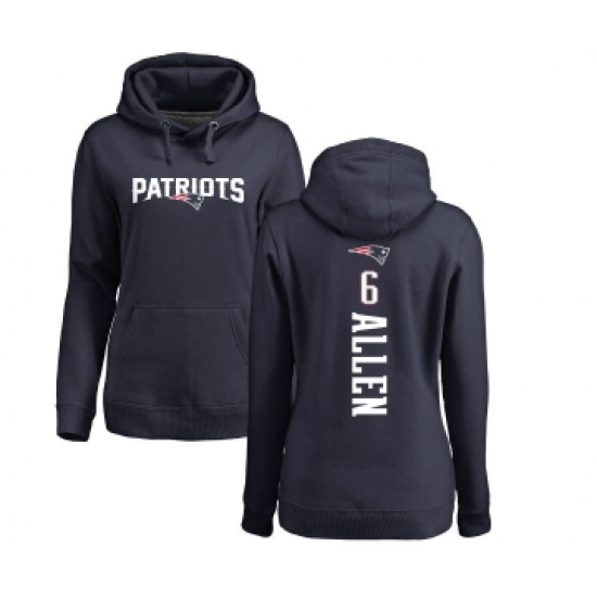 Football Women's New England Patriots #6 Ryan Allen Navy Blue Backer Pullover Hoodie - Jersey