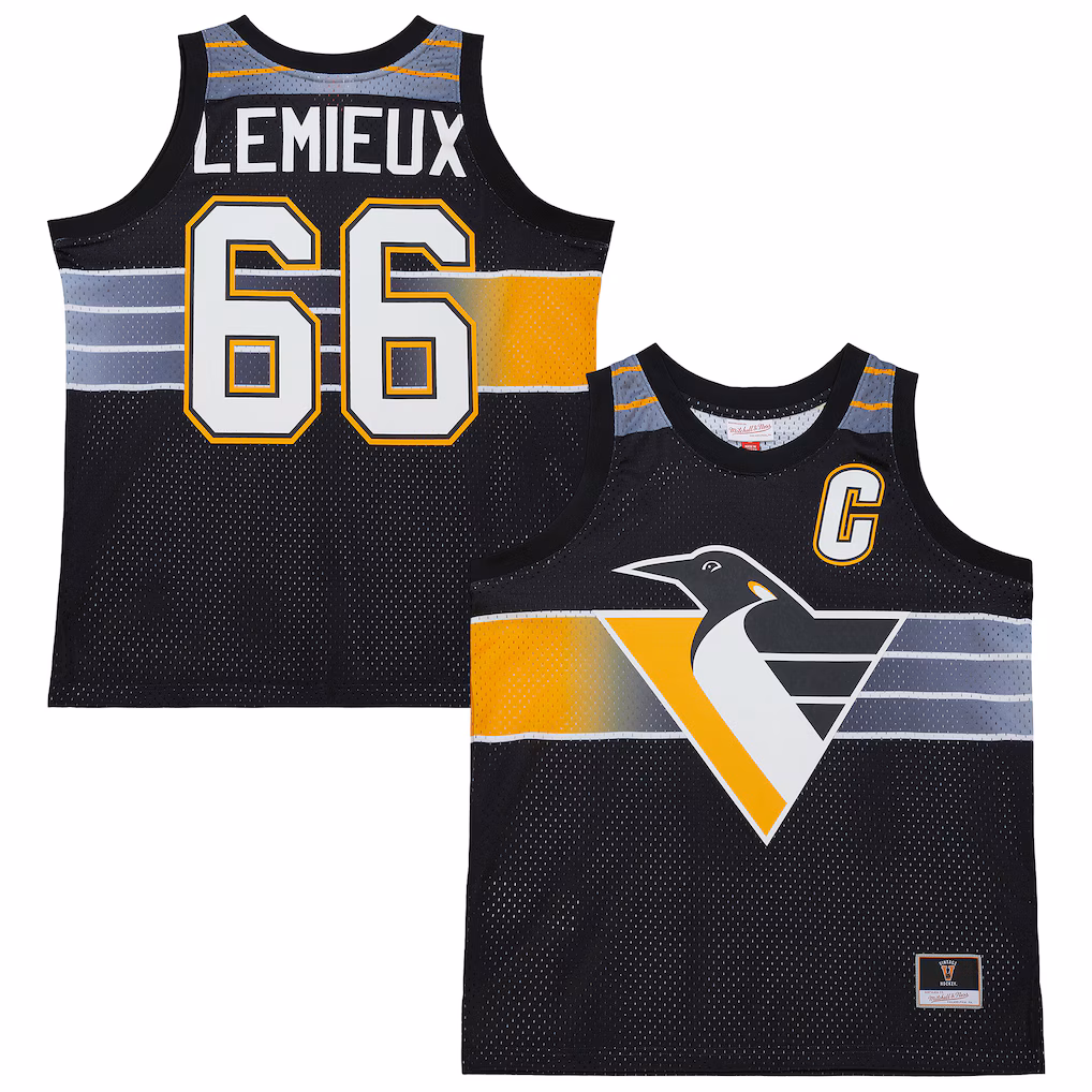Unisex Pittsburgh Penguins Mario Lemieux Mitchell & Ness Black Maxxed Out Fashion Basketball Jersey - Jersey