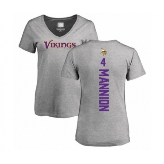 Football Women's Minnesota Vikings #4 Sean Mannion Ash Backer V-Neck T-Shirt - Jersey