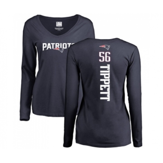 Football Women's New England Patriots #56 Andre Tippett Navy Blue Backer Slim Fit Long Sleeve T-Shirt - Jersey