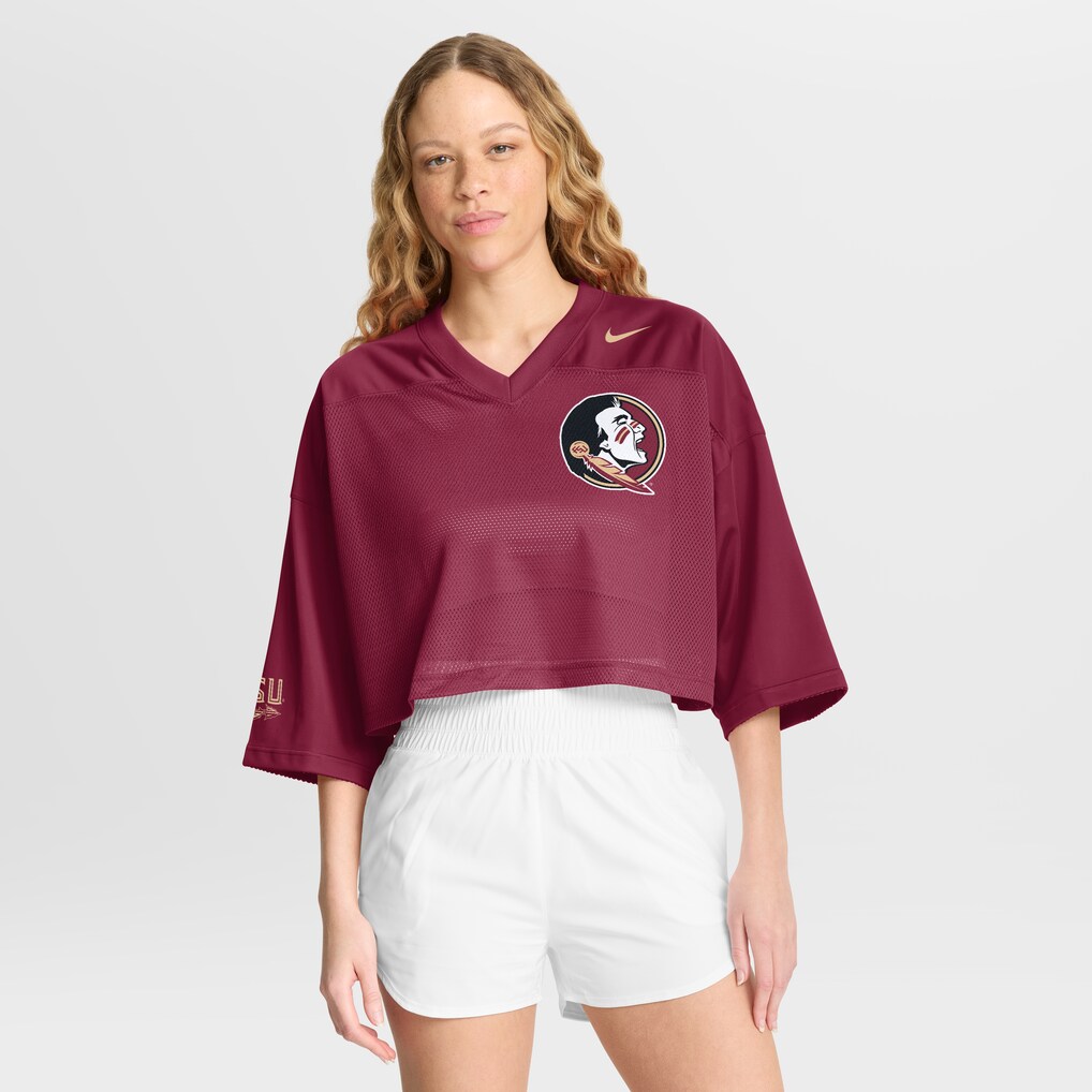 Women's Nike Garnet Florida State Seminoles Cropped Mesh Dri-FIT Fashion Jersey - Jersey
