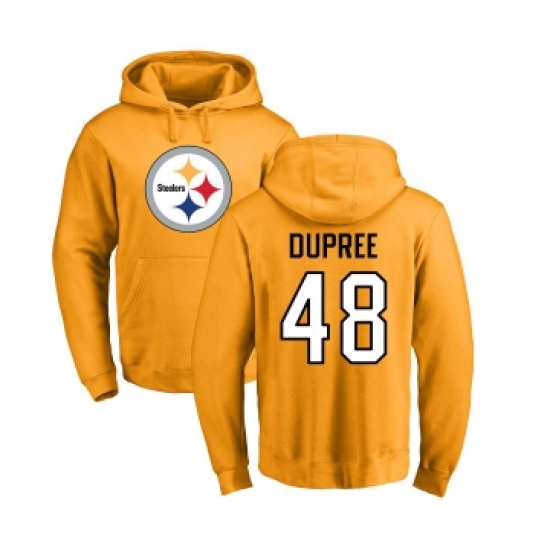 Football Pittsburgh Steelers #48 Bud Dupree Gold Name & Number Logo Pullover Hoodie - Jersey