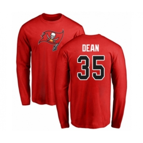 Football Tampa Bay Buccaneers #35 Jamel Dean Red Name & Number Logo Long Sleeve T-Shirt - Jersey