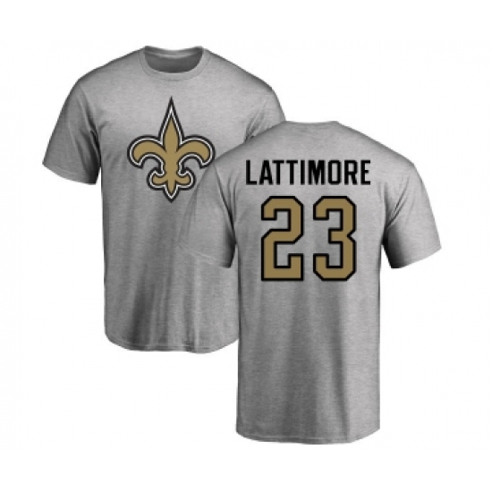 Football New Orleans Saints #23 Marshon Lattimore Ash Name & Number Logo T-Shirt - Jersey