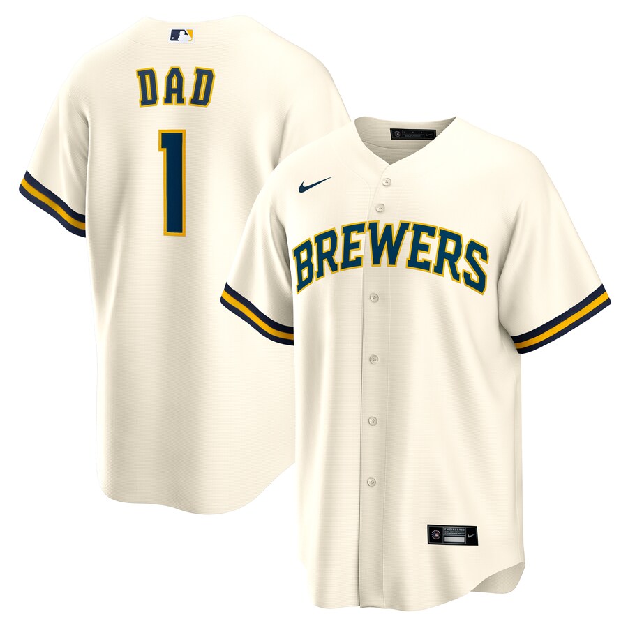 Men's Milwaukee Brewers Nike White #1 Dad Home Replica Jersey - Jersey