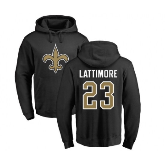 Football New Orleans Saints #23 Marshon Lattimore Black Name & Number Logo Pullover Hoodie - Jersey