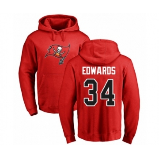 Football Tampa Bay Buccaneers #34 Mike Edwards Red Name & Number Logo Pullover Hoodie - Jersey