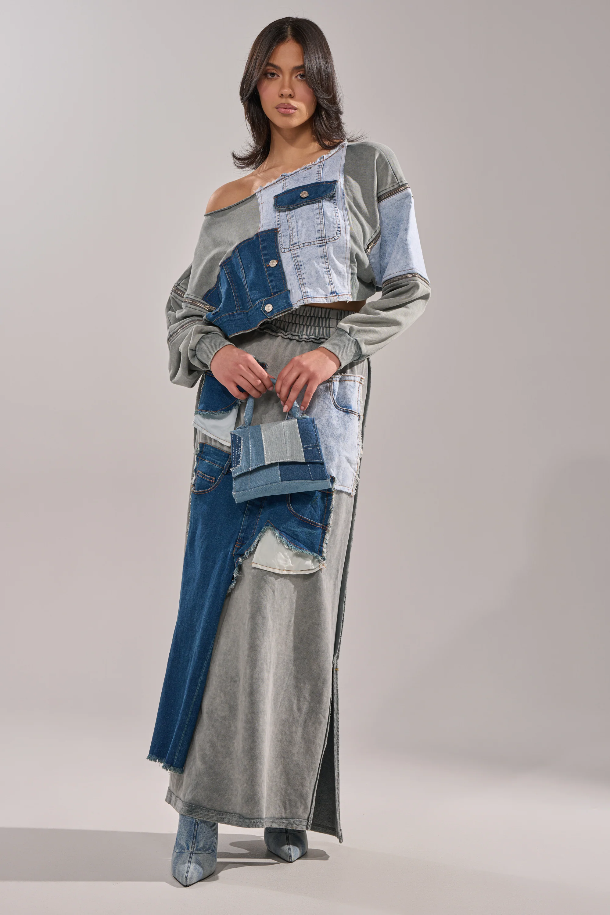 DENIM DREAMS ZIPPER DETAIL MAXI SKIRT - Akira Wear