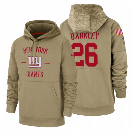 Men's New York Giants #26 Saquon Barkley 2019 Salute to Service Tan Sideline Therma Pullover Hoodie - Jersey