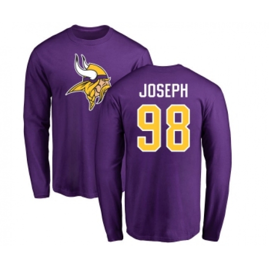 Football Minnesota Vikings #98 Linval Joseph Purple Name & Number Logo Long Sleeve T-Shirt - Jersey