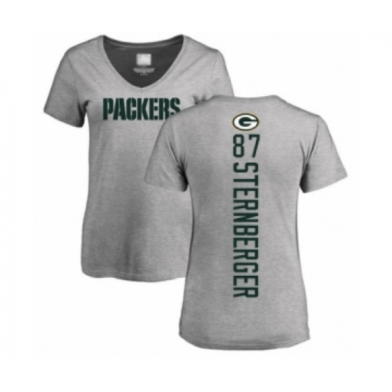 Football Women's Green Bay Packers #87 Jace Sternberger Ash Backer V-Neck T-Shirt - Jersey