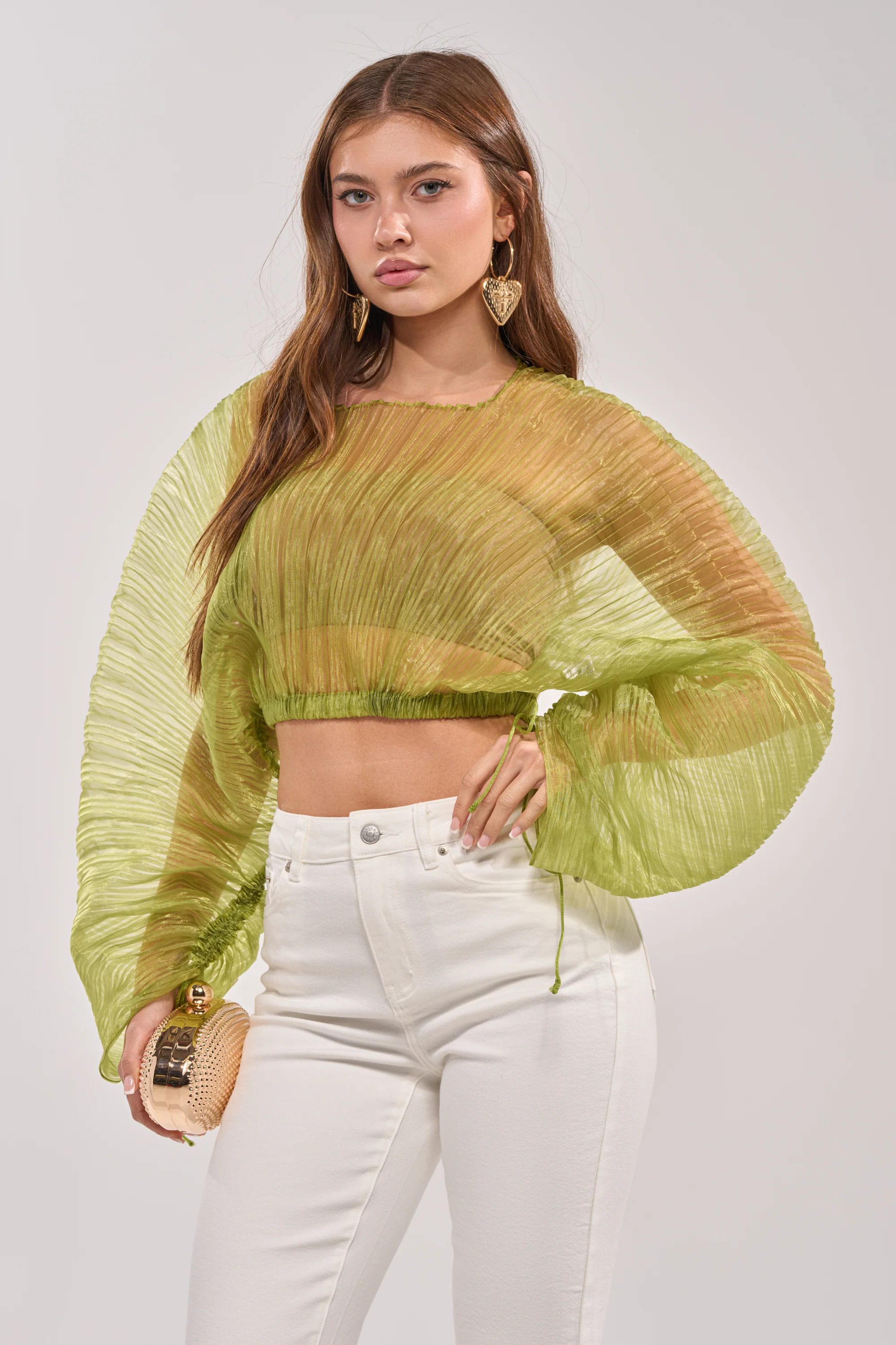BEYOND PRETTY PLEATED COCOON BLOUSE IN GREEN - Akira Wear