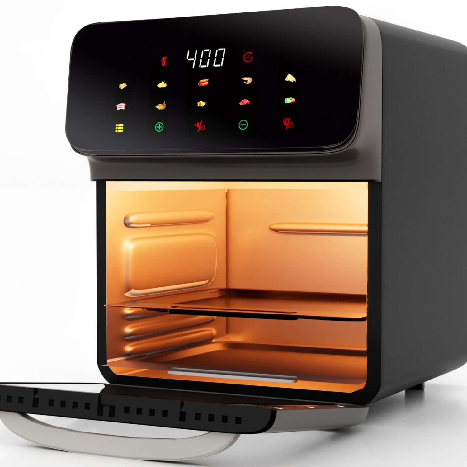 Bluebow Air Fryer 12QT Convection Oven with 10-in-1 Multi Function, Visible Window and Touchscreen, Black