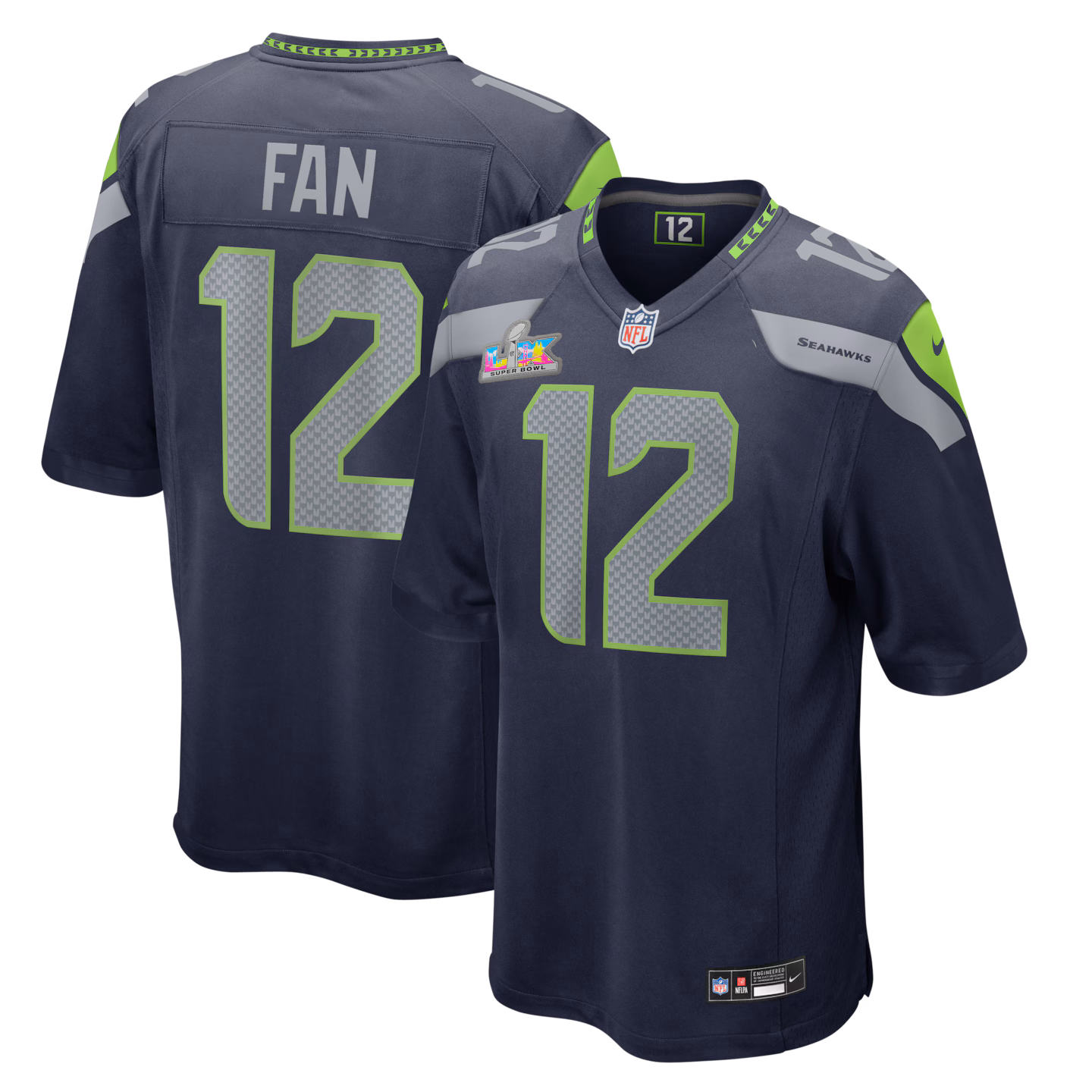 Men's Seattle Seahawks 12s Nike College Navy Super Bowl LX Patch Game Jersey - Jersey