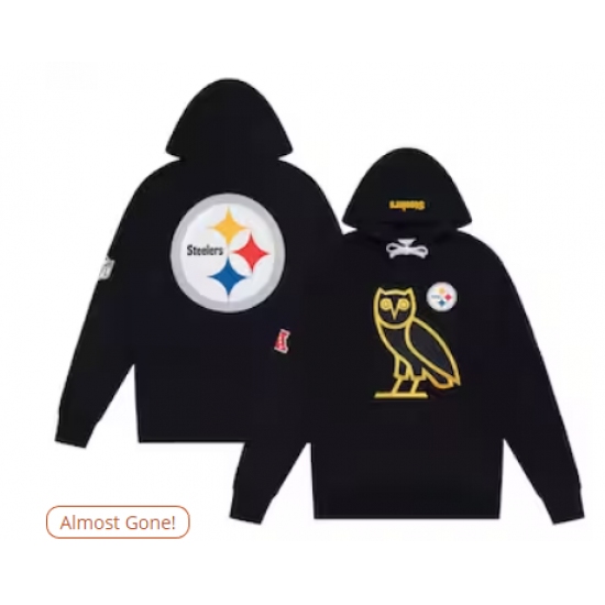 Men's Pittsburgh Steelers OVO x NFL Black OG Owl Pullover Hoodie - Jersey