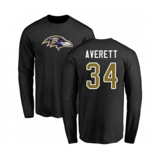 Football Baltimore Ravens #34 Anthony Averett Black Name & Number Logo Long Sleeve T-Shirt - Jersey