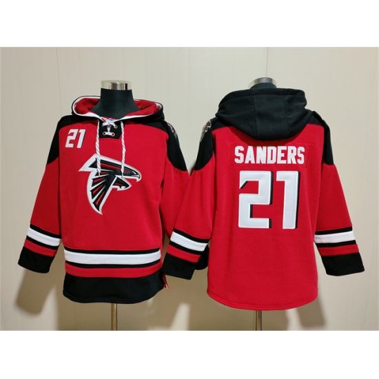 Men's Atlanta Falcons #21 Deion Sanders Red Ageless Must-Have Lace-Up Pullover Hoodie - Jersey