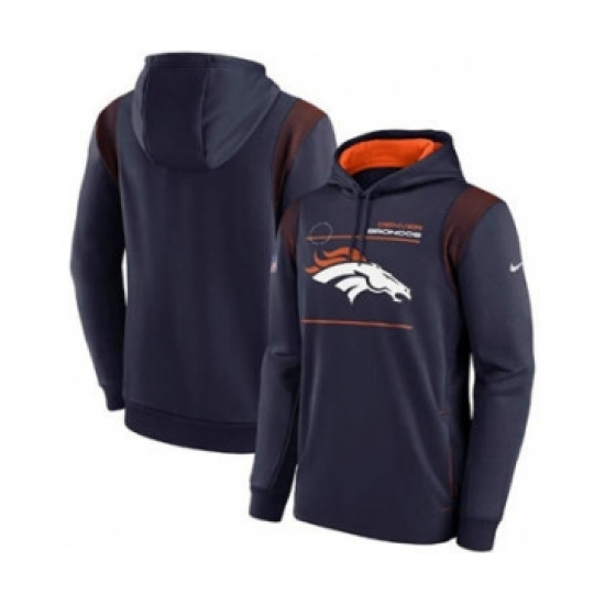 Men's Denver Broncos 2021 Navy Sideline Logo Performance Pullover Hoodie - Jersey