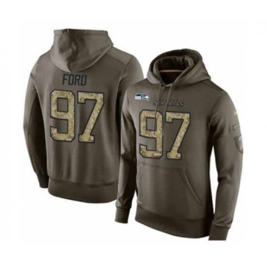 Football Men's Seattle Seahawks #97 Poona Ford Green Salute To Service Pullover Hoodie - Jersey