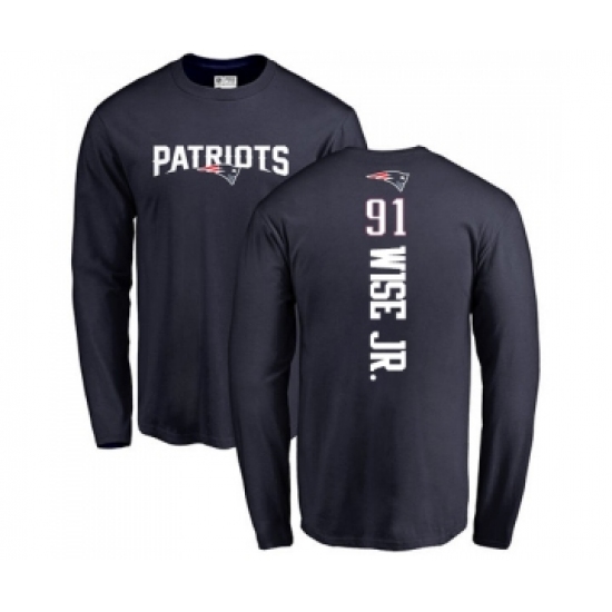 Football New England Patriots #91 Deatrich Wise Jr Navy Blue Backer Long Sleeve T-Shirt - Jersey